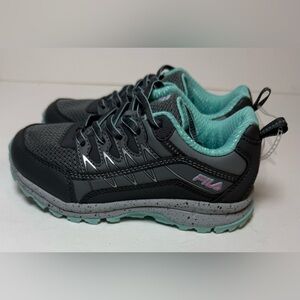 FILA Girls Size 1 Gray Teal and Pink Sneakers